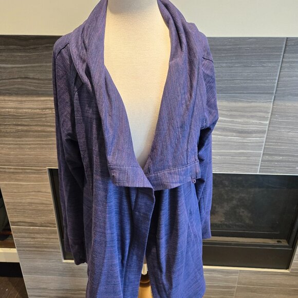SHAMBHALA XL Blue/Purple Marled Cowl Neck Snap Wrap Jacket Tunic Activewear - Picture 1 of 5